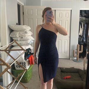 Elegant Navy Dress - 2 straps on one side